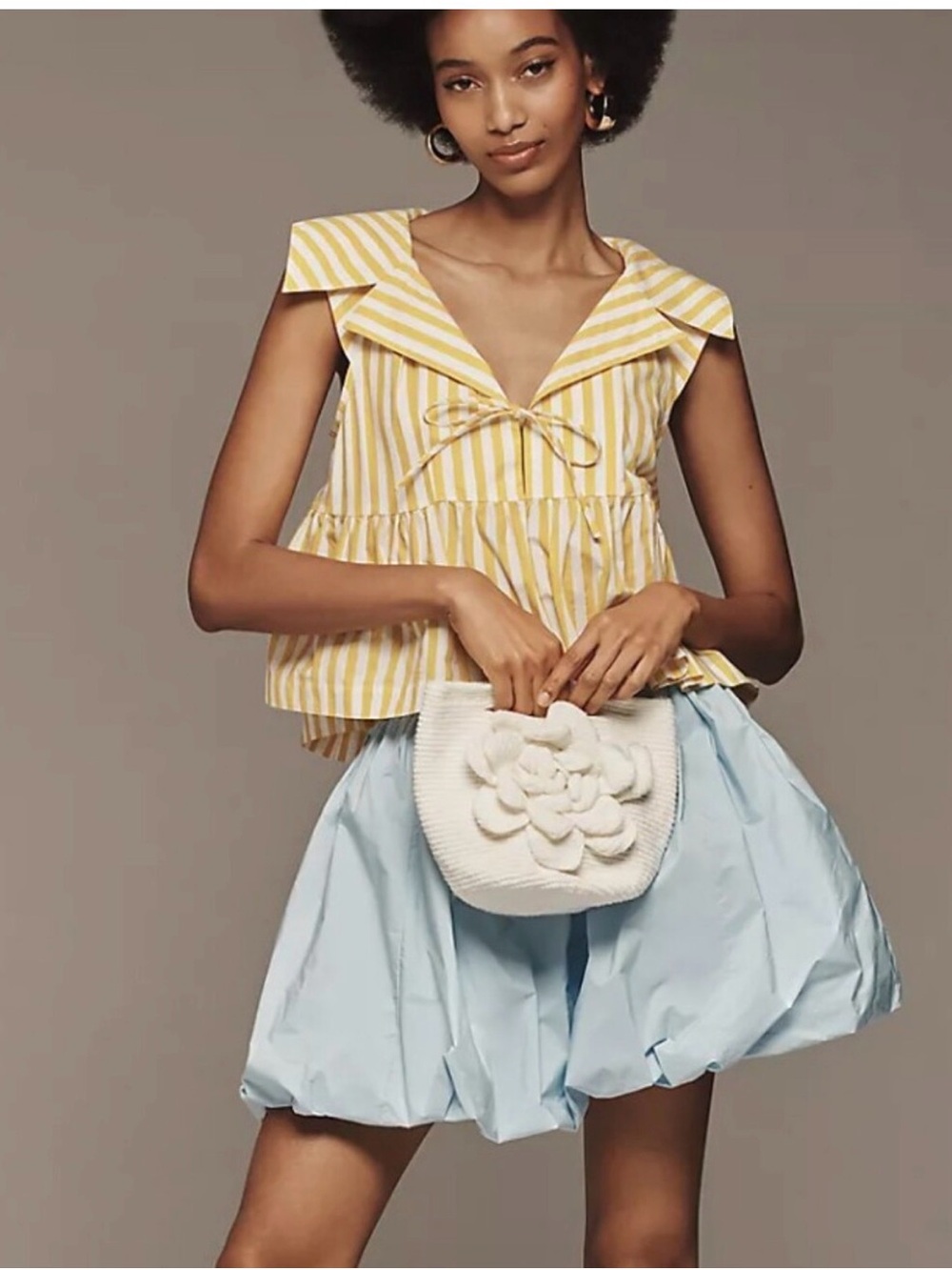 Anthropologie Yellow Limoncello Striped  Peplum Top Tie Front Small